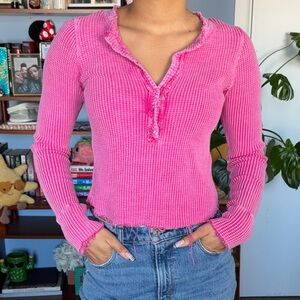 Free People Waffle Knit Henley Long Sleeve Top
